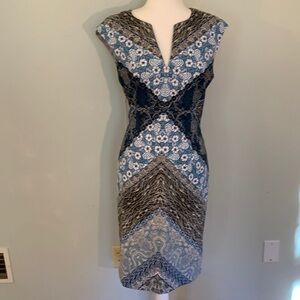 Ladies, a line black and blue pattern sleeveless dress